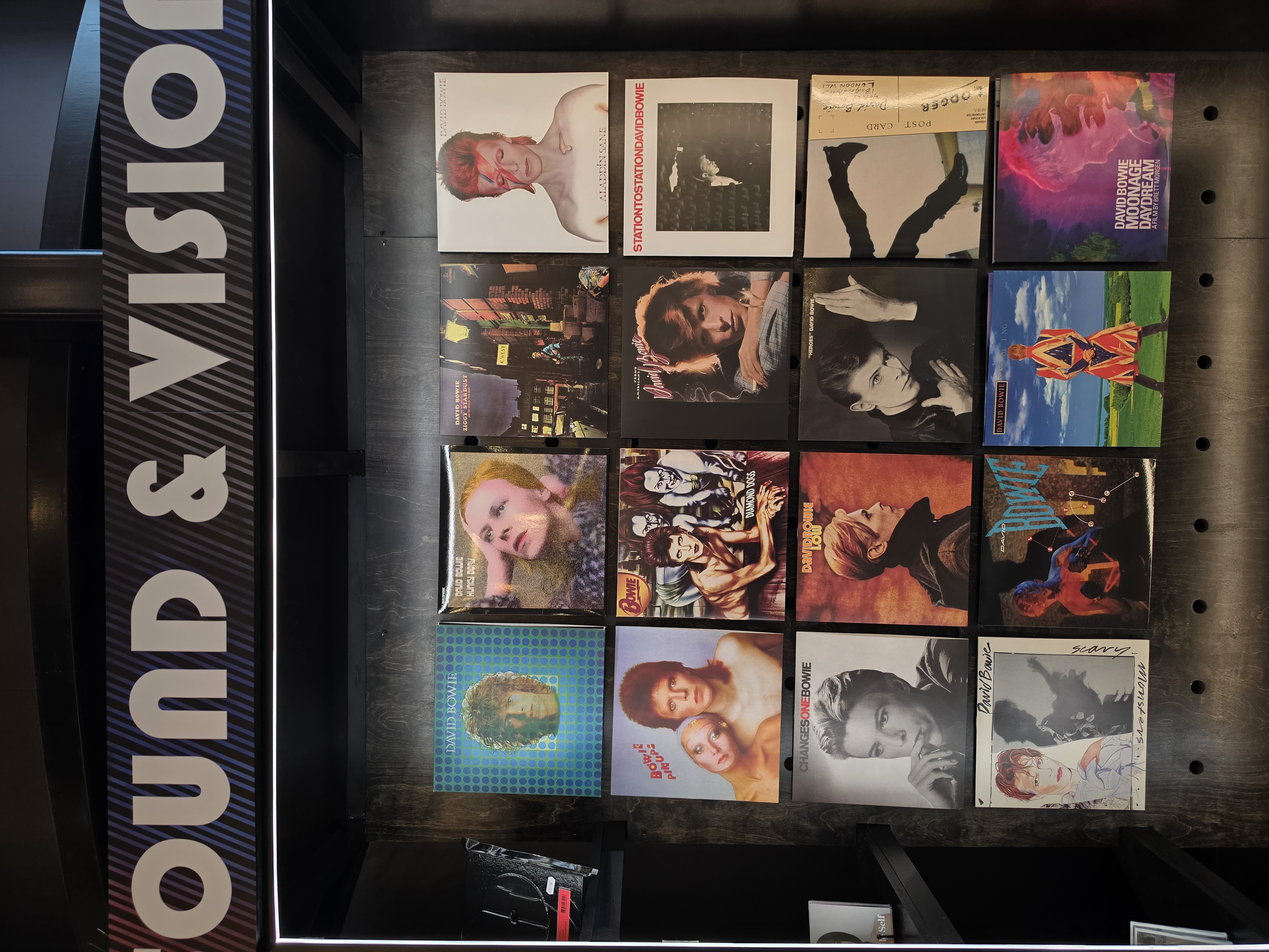 Wall of David Bowie album covers, 1969–2016